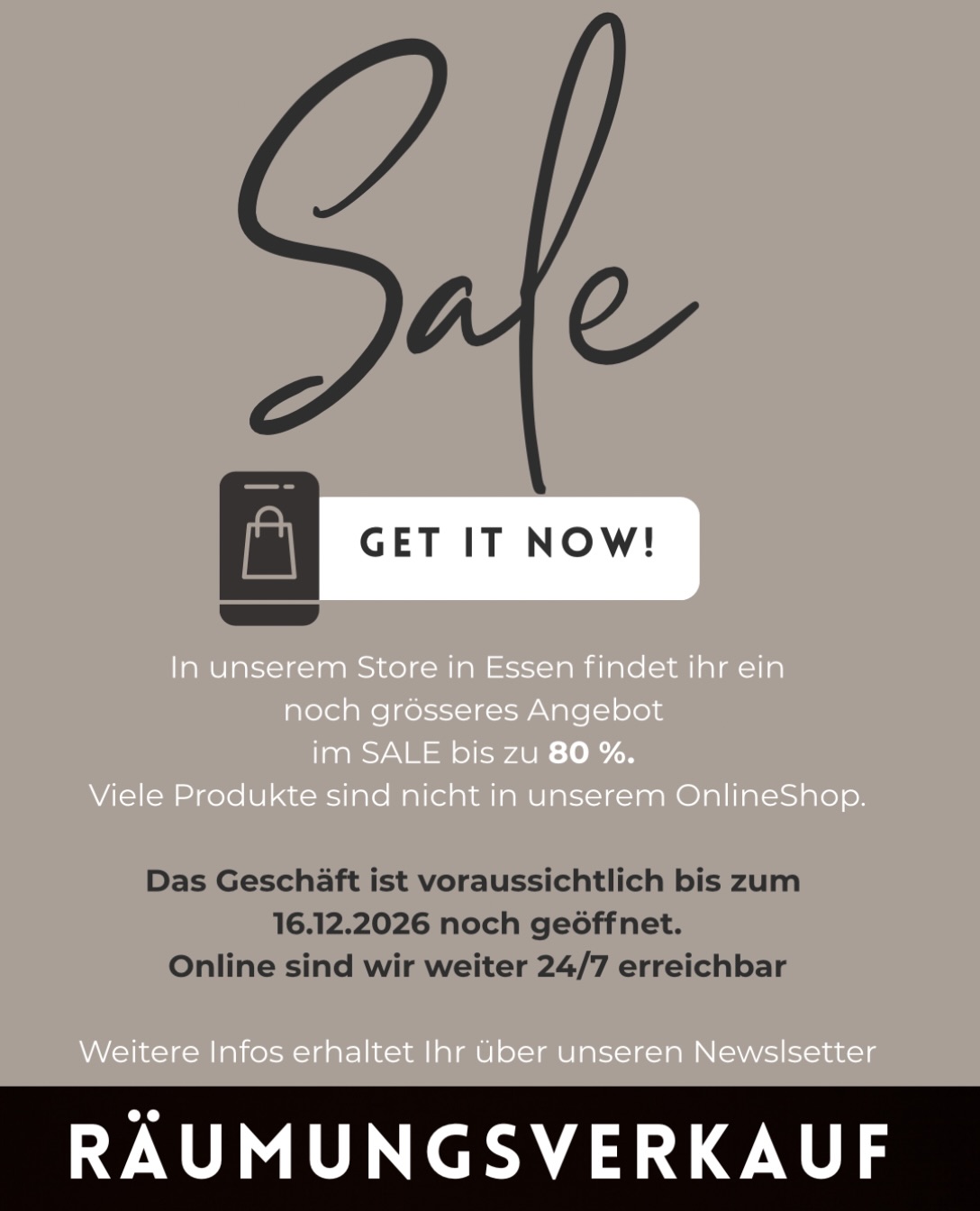 Ihr seid der Wahnsinn, ganz lieben Dank für Eure lieben Besuche und Euer Interesse an uns 🤍🙏🏻🤍.
Einige schöne Schnäppchen sind schon weg aber es ist noch viel Schönes zu finden z.B. an Halsbändern und Leinen, Decken uvm.
Auch Dekoration, Möbel, Tassen, Hundefiguren, Bürostühle, so viel mehr geht in den Sale in Kürze, der langsam in die Endphase geht.
By the way, die neue Mantelcollection ist da, diese sind nicht im Sale.
Wir freuen uns weiterhin auf Euch bis voraussichtlich zum 16.12.2026
Kommt früh genug vorbei für Eure Weihnachtgeschenke.
Online geht es natürlich weiter und die Nadeln glühen schon heiß für das Weihnachtsgeschäft.
Alles Weitere in unserem Newsletter.
#dogsinn #essen #räumungsverkauf #sale